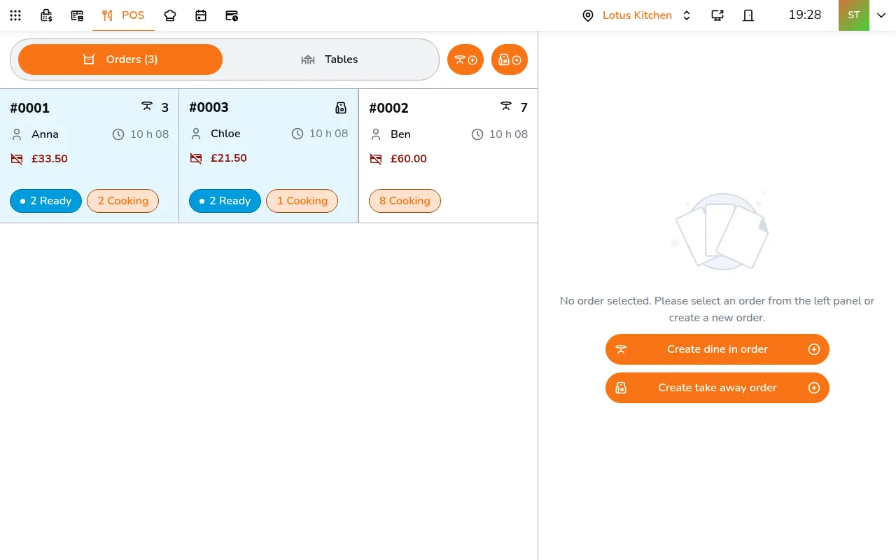 Open an order on POS and tap the button to add dishes