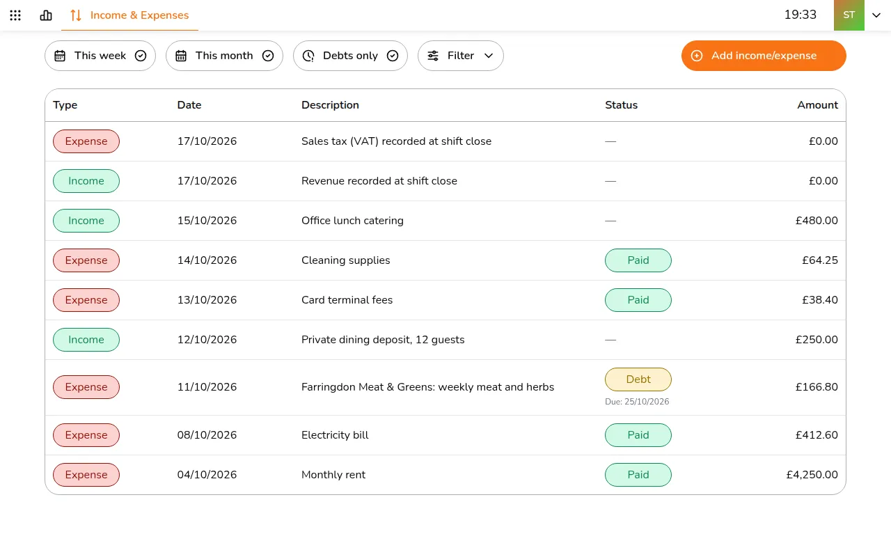 Tap Add income/expense
