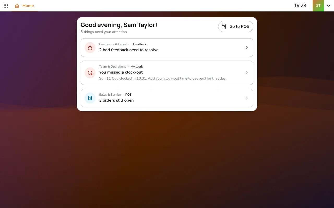Go to All apps > Menu & Products > Items to create menu items