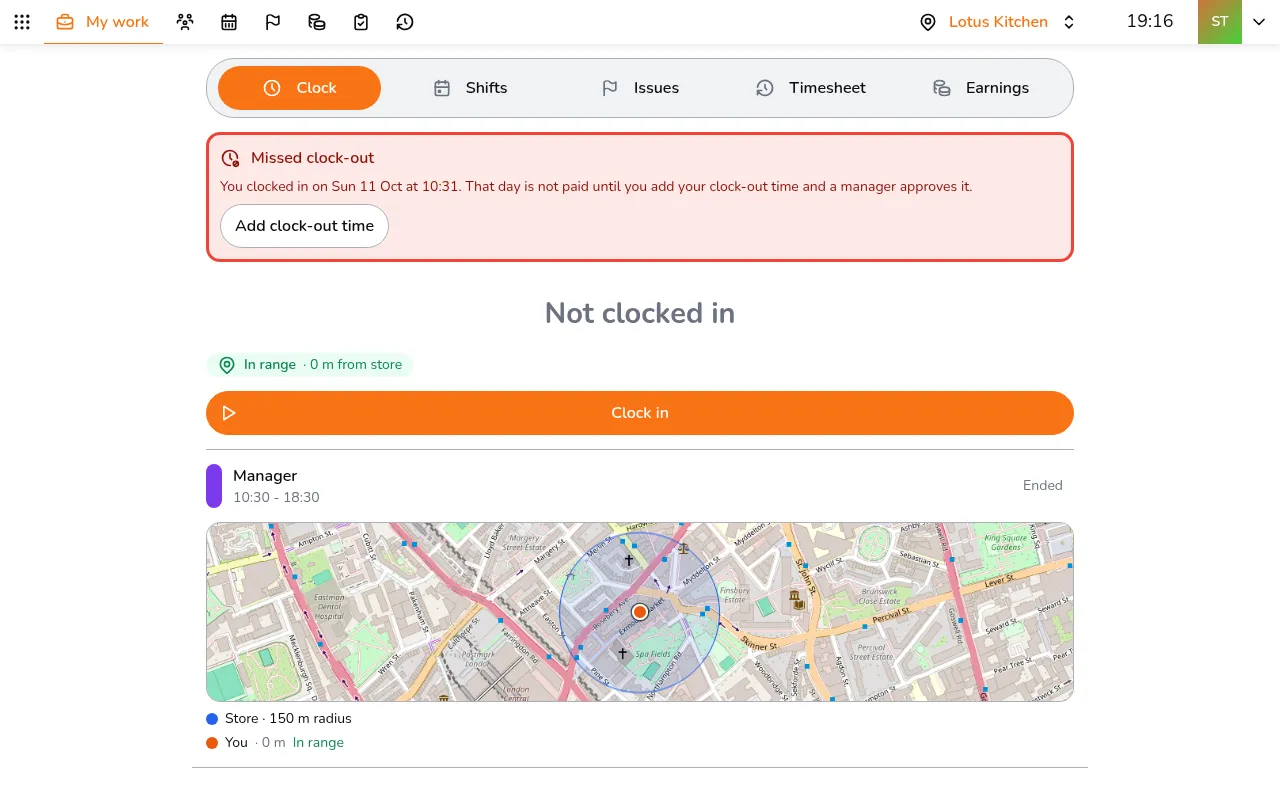 In My work, open the Timesheet tab and tap the day