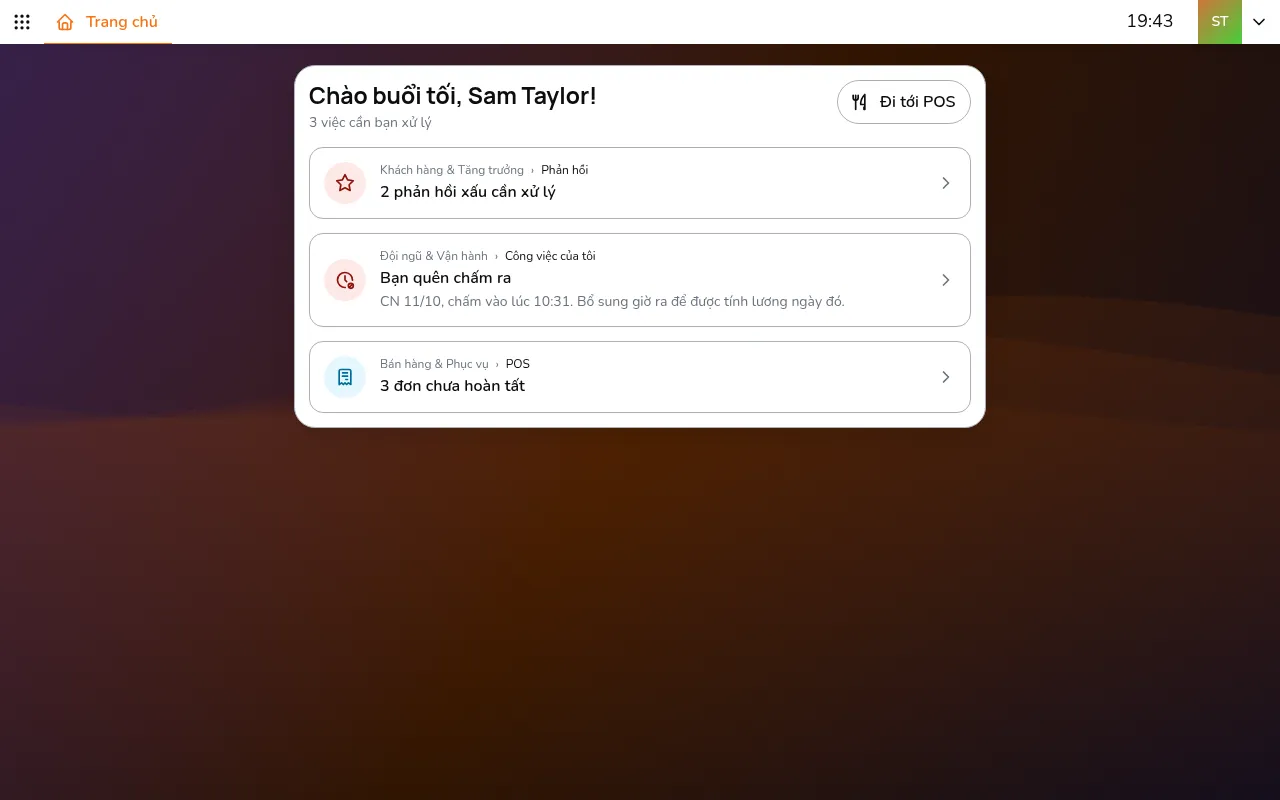 Vào Tất cả > Thiết lập > Kênh bán và chọn cửa hàng bằng trên thanh ứng dụng