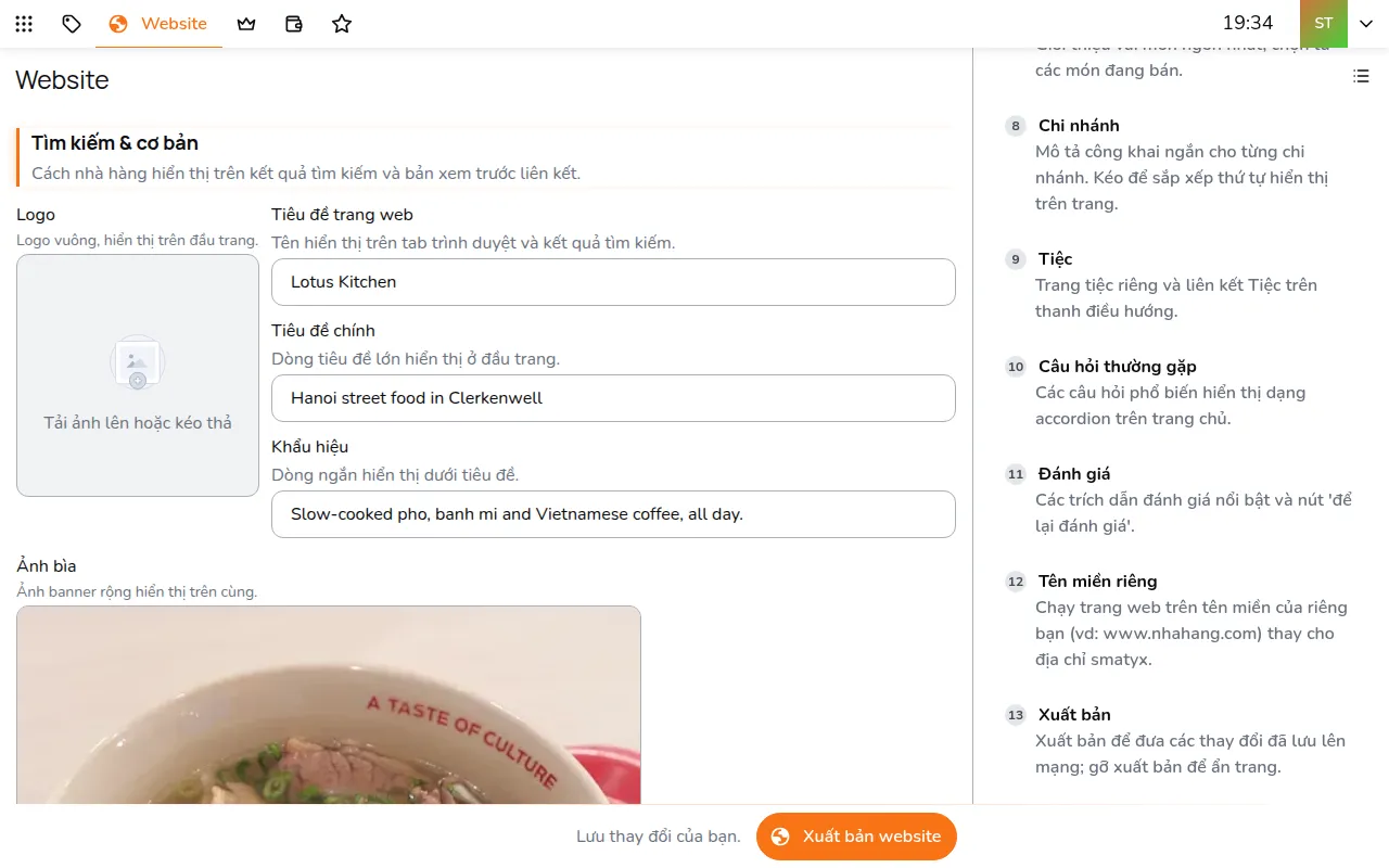 Mở Tên miền riêng và nhập địa chỉ của bạn, ví dụ www.yourrestaurant.com