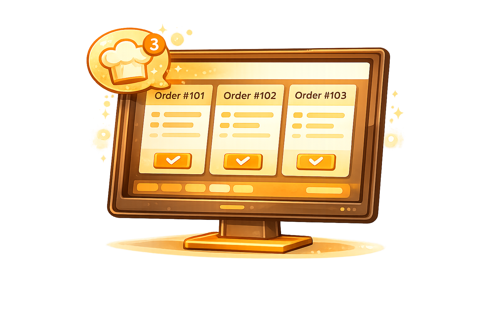 The order instantly shows on the kitchen screen with all details
