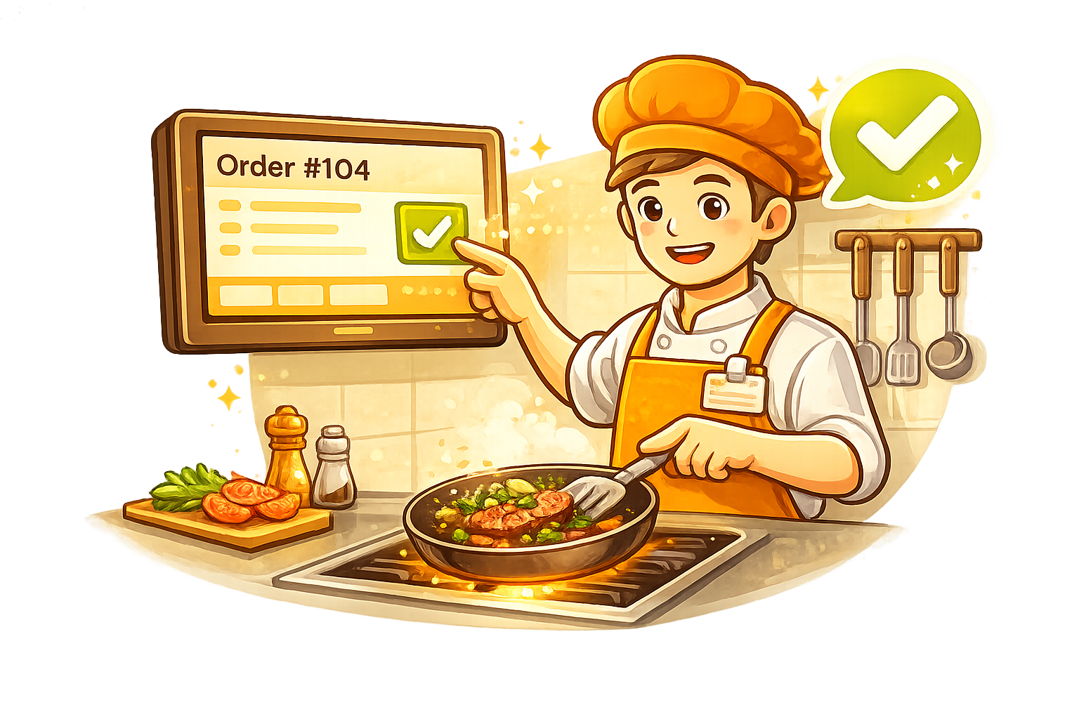 Kitchen staff prepares the order and updates its status as they go
